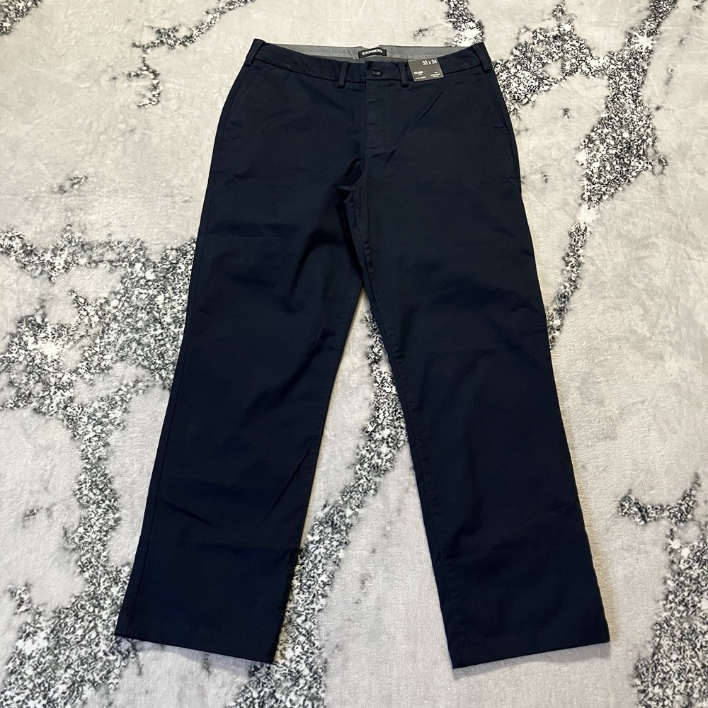 Express Pants Mens Size 33 X 34 Straight Hyper‎ Stretch Navy Blue Chino Casual